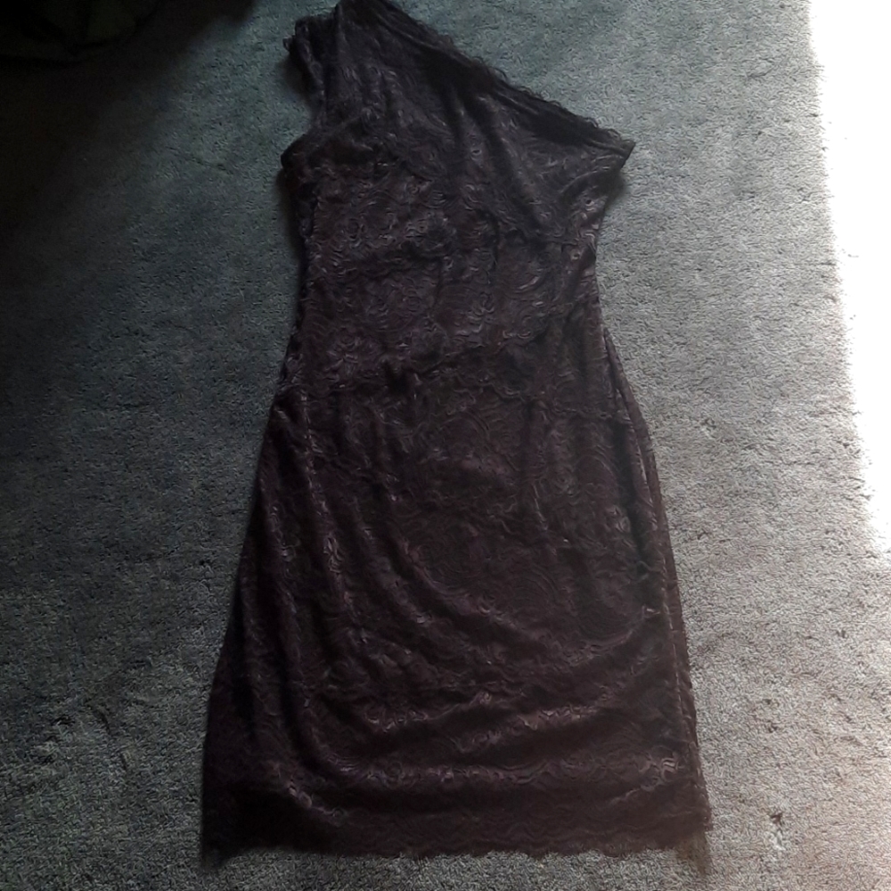 One shoulder black lace dress